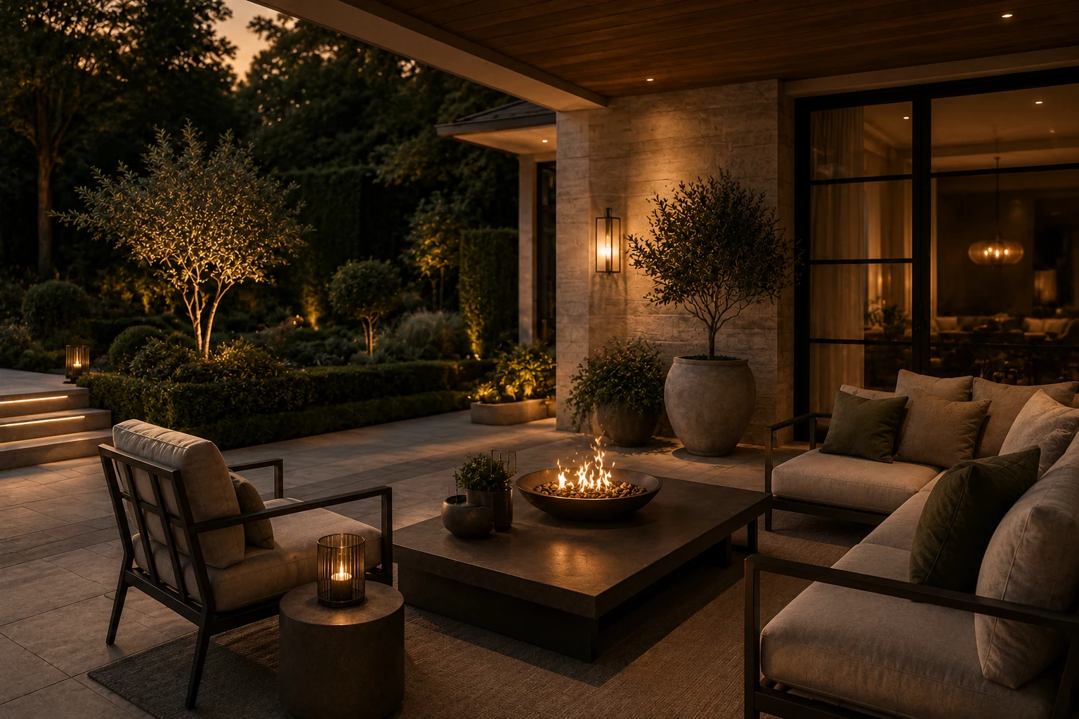 Outdoor Lounge mit Feuerstelle
