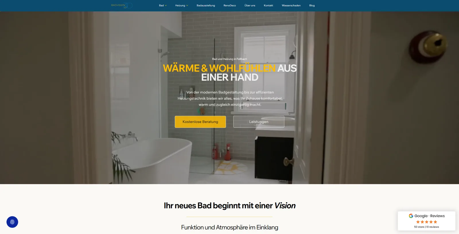 Screenshot der Badvision Website für Sanitär und Heizung