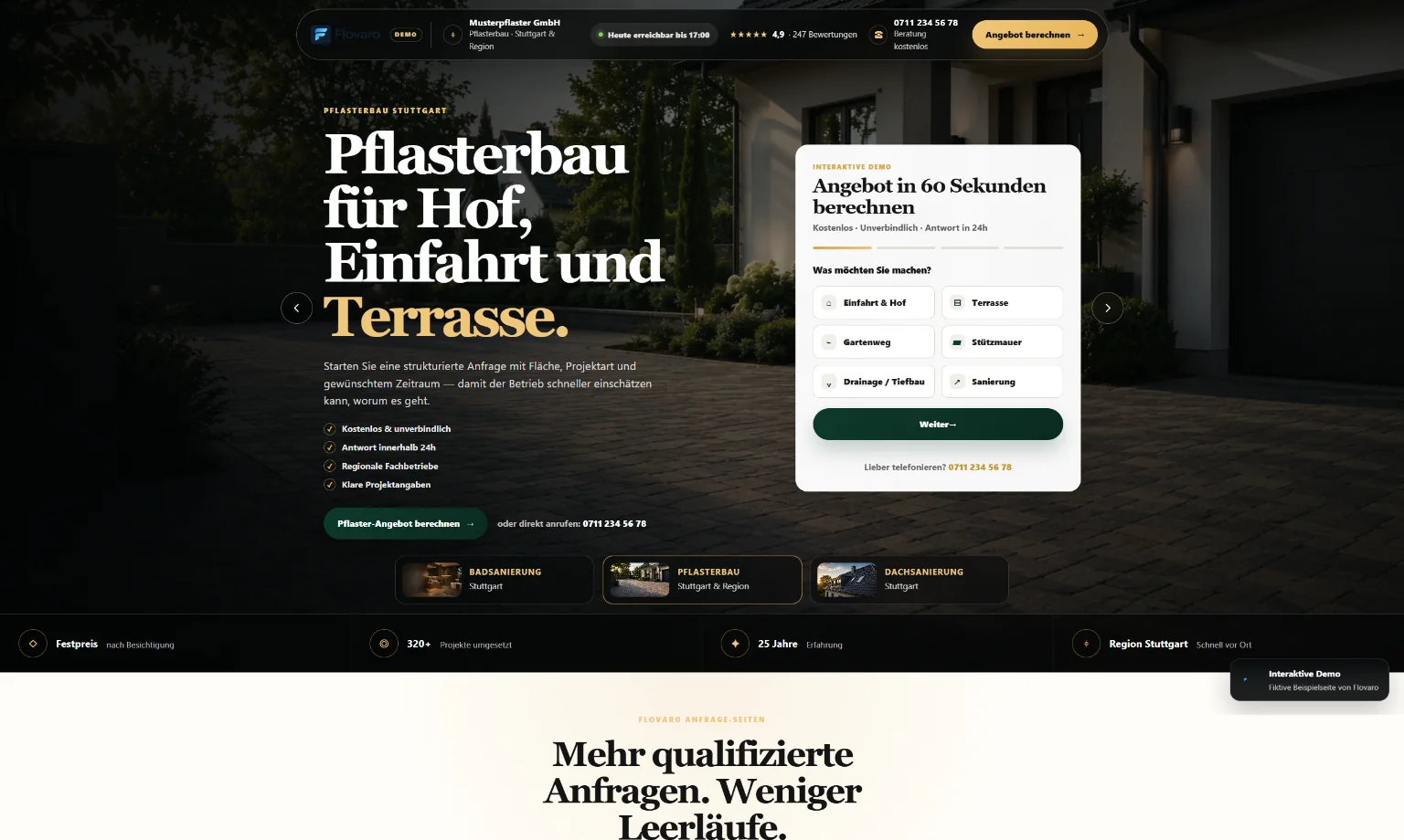 Demonstration einer Anfrageseite mit interaktivem Anfrageformular